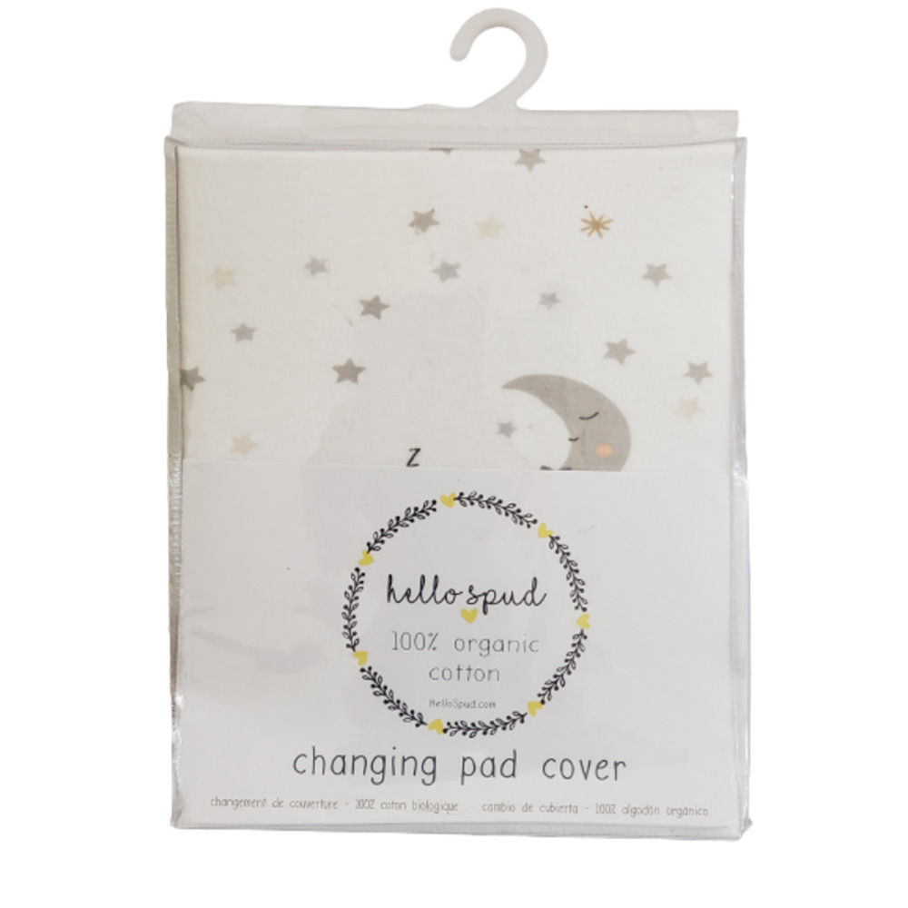 Hello Spud Changing Pad Cover, Moon and Stars, 100% Organic Cotton, Unisex